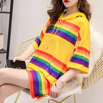 Harajuku Stripe Plus Size Block Rainbow Hooded Pocket Tee Top Streetwear Women/Men Long T-Shirt Pullover T-Shirt
Harajuku Stripe Plus Size Block Rainbow Hooded Pocket Tee Top Streetwear Women/Men Long T-Shirt Pullover T-Shirt