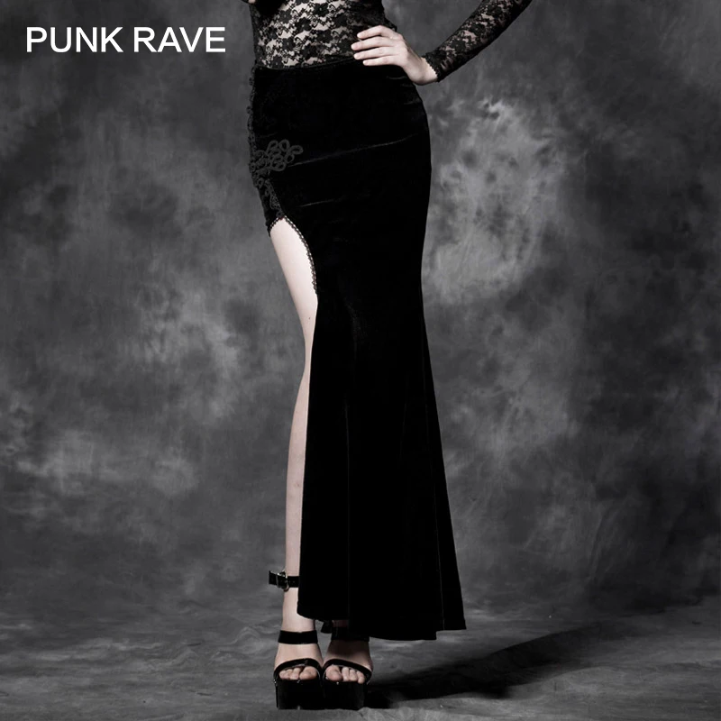 PUNK RAVE Gothic Style Sexy Split Black Asymmetric Punk Cheongsam Velvet Embroidery Long Maxi Skirt
PUNK RAVE Gothic Style Sexy Split Black Asymmetric Punk Cheongsam Velvet Embroidery Long Maxi Skirt
