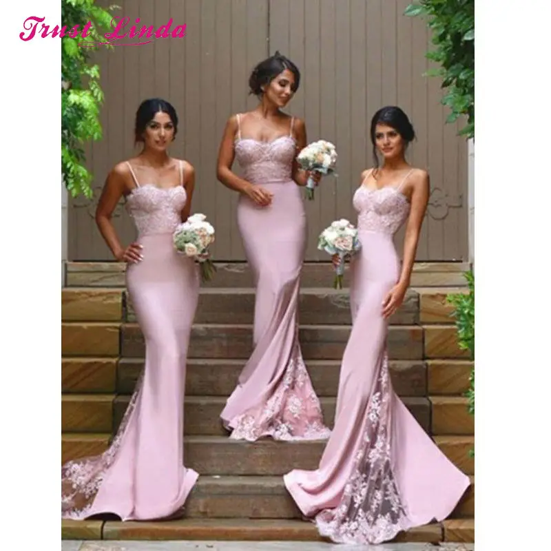 New Blush Pink Dress Lace Bridesmaid Gown Spaghetti Straps Floor Length Appliques Mermaid Peach Bridesmaid Dress
New Blush Pink Dress Lace Bridesmaid Gown Spaghetti Straps Floor Length Appliques Mermaid Peach Bridesmaid Dress