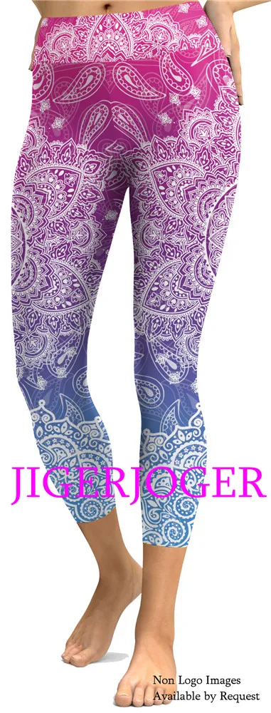 JIGERJOGER Spring Yellow Ganesha Capris Leggings JIGERJOGER Spring Yellow Ganesha Capris Leggings