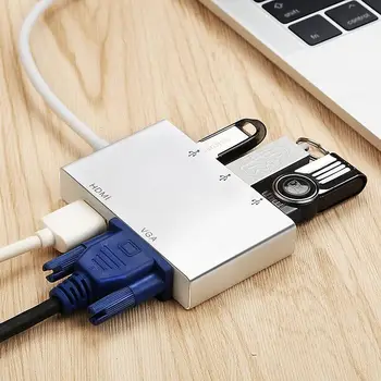 USB C To HDMI VGA 2K 4K Adapter, Type C to HDMI VGA 3 USB3.0 Hub, Portable Converter Adaptor for 2017 MacBook Pro/Samsung Gala
USB C To HDMI VGA 2K 4K Adapter, Type C to HDMI VGA 3 USB3.0 Hub, Portable Converter Adaptor for 2017 MacBook Pro/Samsung Gala