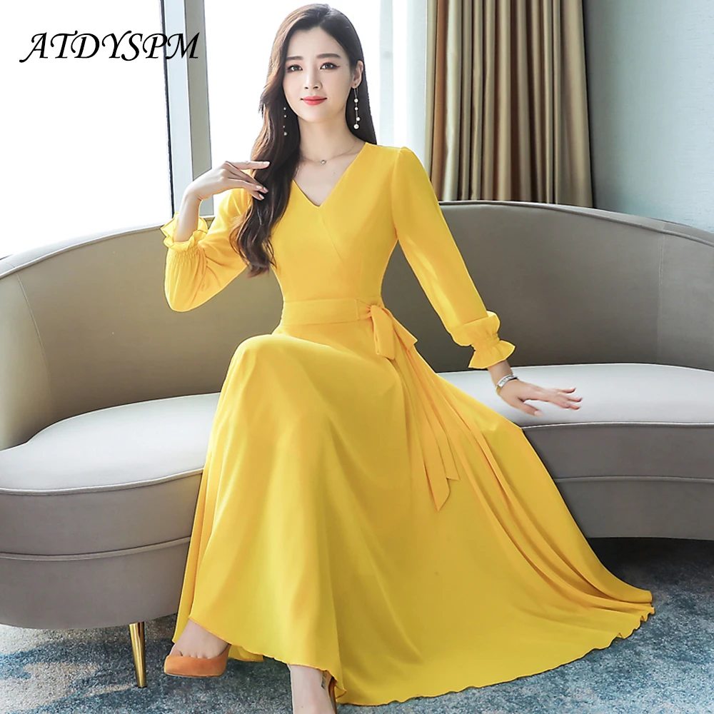 2019 autumn new large size chiffon dress women long-sleeved V-neck bow waist elegant slim women dresses casual long vestidos
2019 autumn new large size chiffon dress women long-sleeved V-neck bow waist elegant slim women dresses casual long vestidos