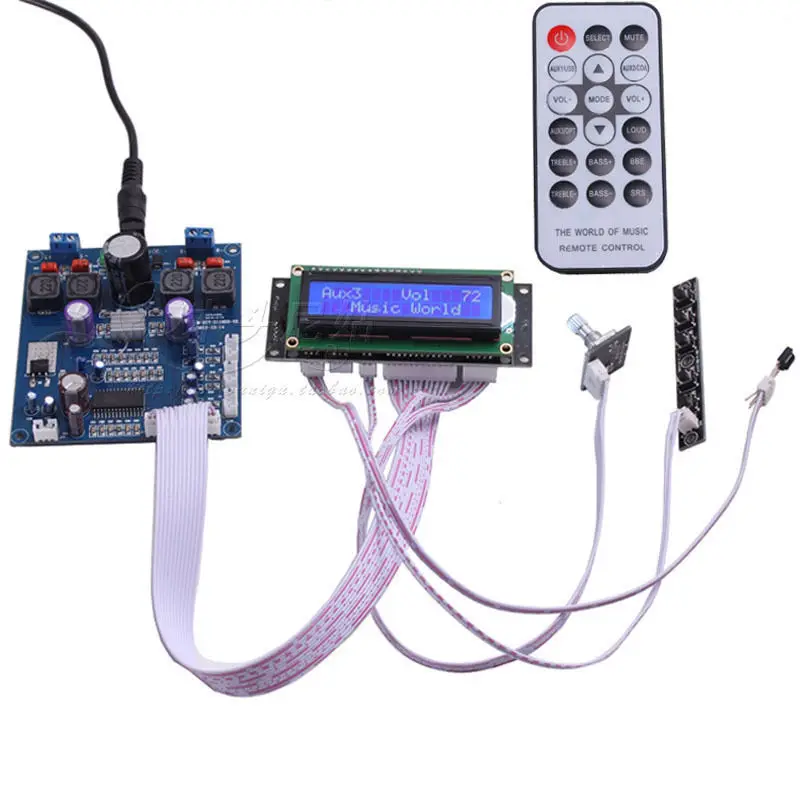 DC 12V-24V HIFI stereo digital amplifier board TPA3116D2 + PT2313 + Remote Control 50W+50w
DC 12V-24V HIFI stereo digital amplifier board TPA3116D2 + PT2313 + Remote Control 50W+50w