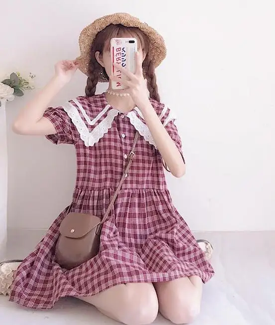 Korean Dress New 2019 Fashion Spring short Sleeve Dress plaid Cute Doll Collar Girls Mini Dress Casual Mujer Vestidos G293
Korean Dress New 2019 Fashion Spring short Sleeve Dress plaid Cute Doll Collar Girls Mini Dress Casual Mujer Vestidos G293