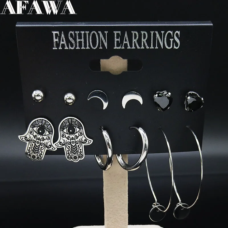 6 Pair 2019 Hamsa Hand Stainless Steel Stud Earrings Set for Women Black Color Earrings Set Jewelry pendientes negros E6128139
6 Pair 2019 Hamsa Hand Stainless Steel Stud Earrings Set for Women Black Color Earrings Set Jewelry pendientes negros E6128139