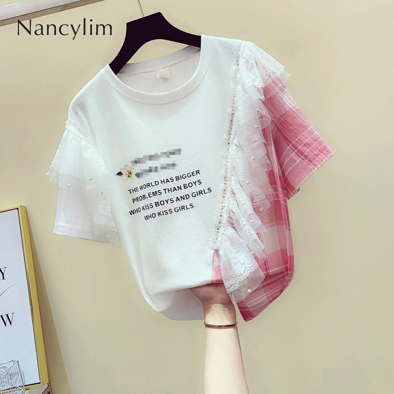 Summer Sweet Pull Shirt Tshirt Women Aesthetics Wind Irregular Lace Stitching Lotus Edge Sleeve Short Sleeve T-shirt Top Student
Summer Sweet Pull Shirt Tshirt Women Aesthetics Wind Irregular Lace Stitching Lotus Edge Sleeve Short Sleeve T-shirt Top Student