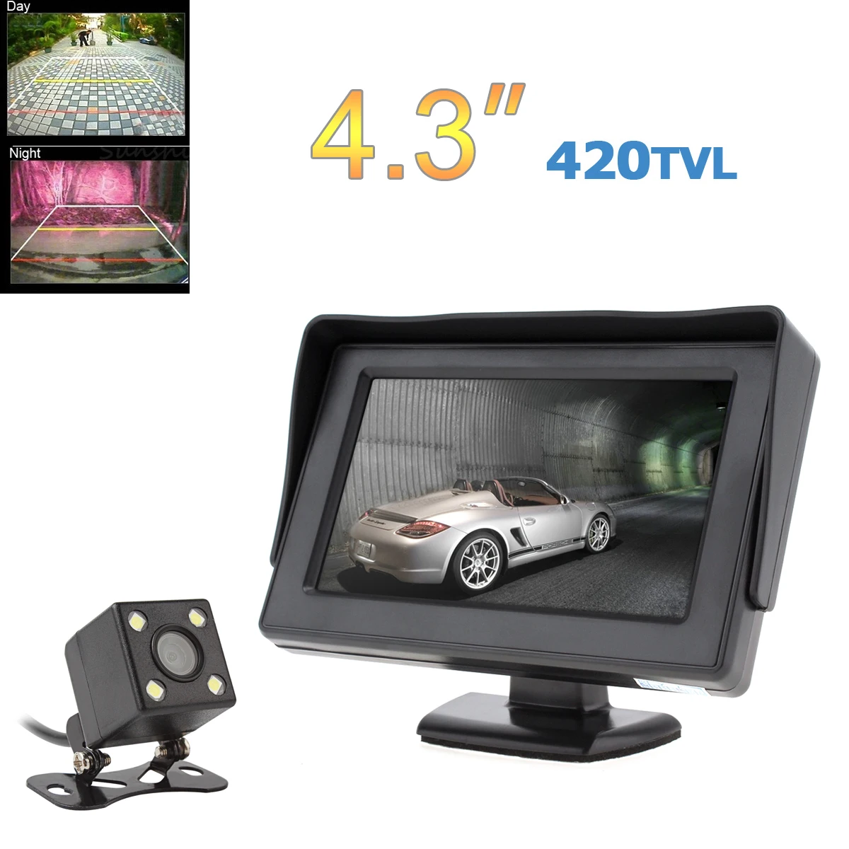 4.3 Inch Monitor HD 480x234 Resolution 2-Channel Video Input TFT-LCD Car Monitor+170 Degrees Wide Night Vision Rear View Camera
4.3 Inch Monitor HD 480x234 Resolution 2-Channel Video Input TFT-LCD Car Monitor+170 Degrees Wide Night Vision Rear View Camera