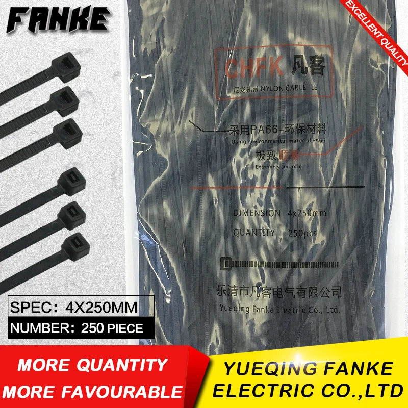 250Pcs/pack 4*250mm high quality width 3.6mm Black color National Standard Self-locking Plastic Nylon Cable Ties,Wire Zip Tie
250Pcs/pack 4*250mm high quality width 3.6mm Black color National Standard Self-locking Plastic Nylon Cable Ties,Wire Zip Tie