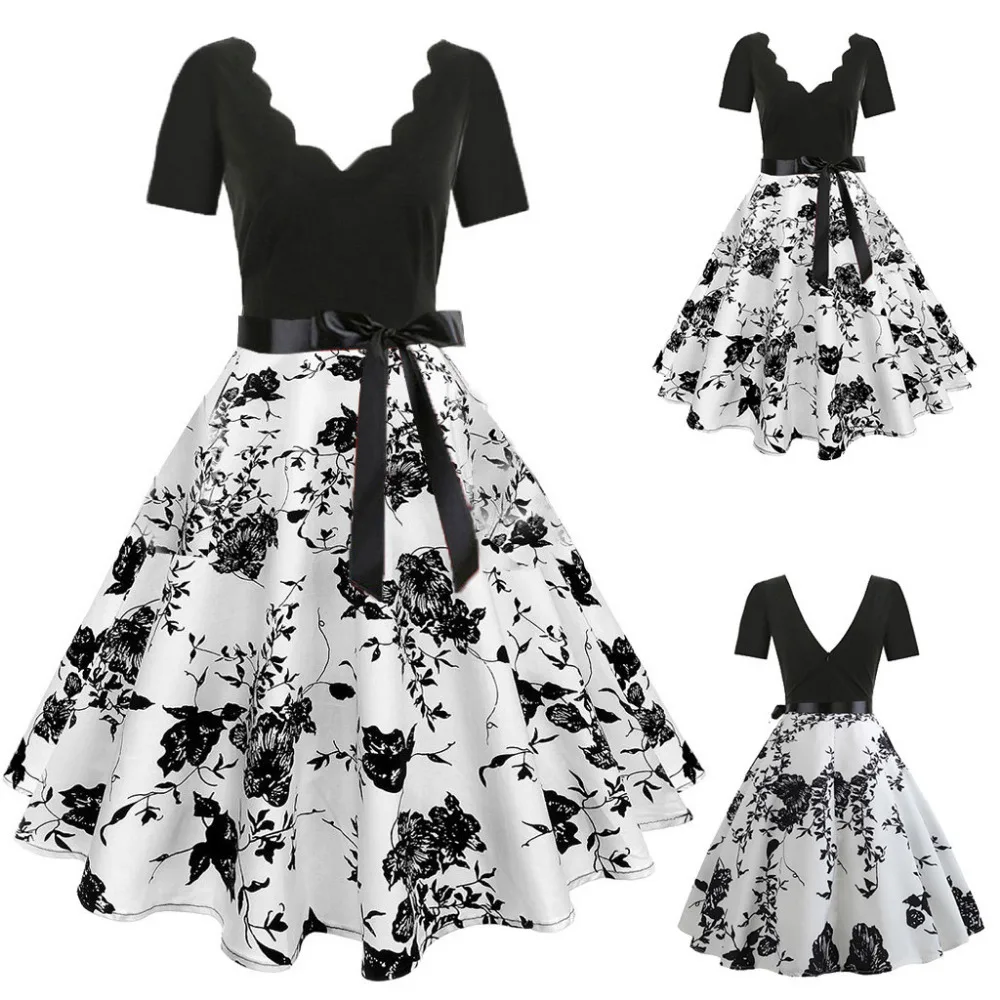 2019 new style hot sales Women Short Sleeve Fashion Print Vintage Flare elegant sexy Dress high quality summer 2019 sales
2019 new style hot sales Women Short Sleeve Fashion Print Vintage Flare elegant sexy Dress high quality summer 2019 sales