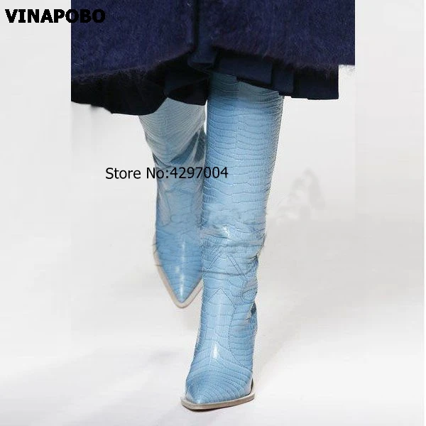 1Pink-Snake-Print-Women-Boots-2018-Pointed-Toe-Knee-high-Boots-Block-Heel-Mid-Calf-Riding (1)