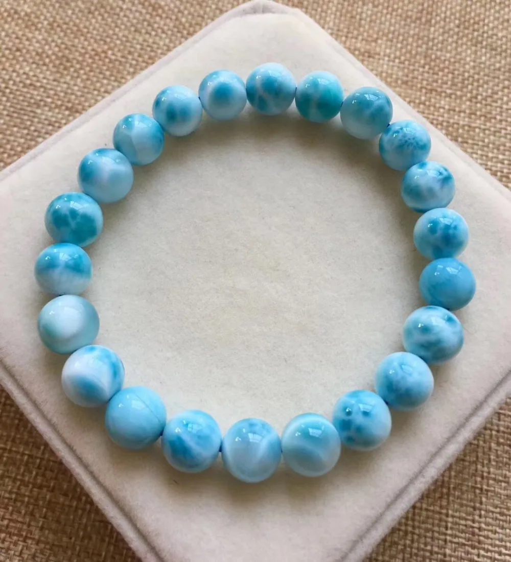 

9.1mm Natural Larimar Bracelet For Women Men Anniversary Love Gift Water Pattern Blue Round Bead Gemstone Fashion Bracelet AAAAA