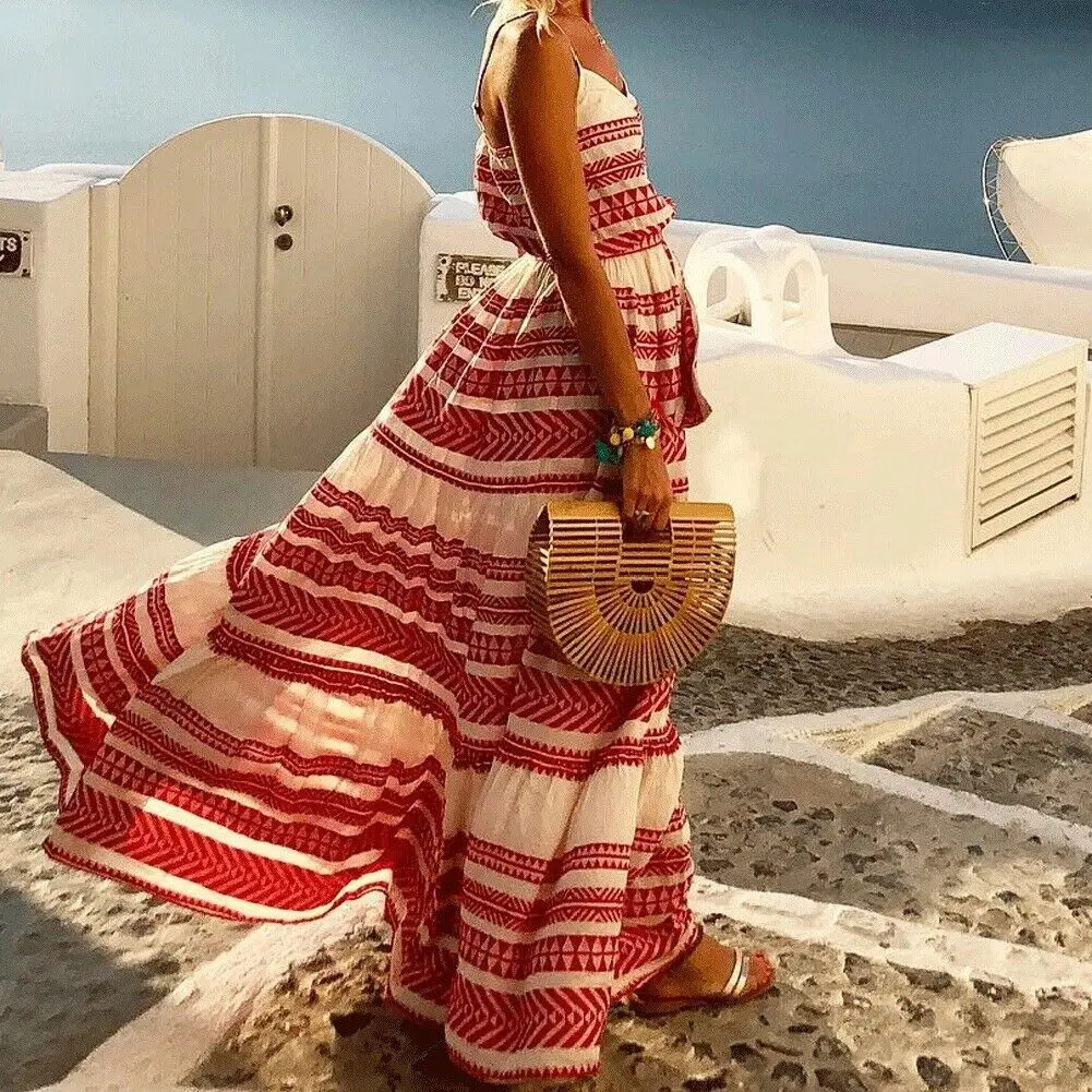 Womens V Neck Boho Maxi Dress 2019 Summer Evening Party Beach Geometric Print Elastic Sashes Long Pleated Sundress Summer 2019
Womens V Neck Boho Maxi Dress 2019 Summer Evening Party Beach Geometric Print Elastic Sashes Long Pleated Sundress Summer 2019