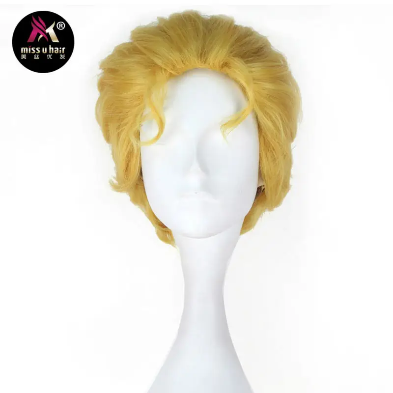 

Miss U Hair Men Adult Unisex 30cm Short Wavy Yellow Golden Wave Hair Movie Cosplay Costume Wig for Role play
