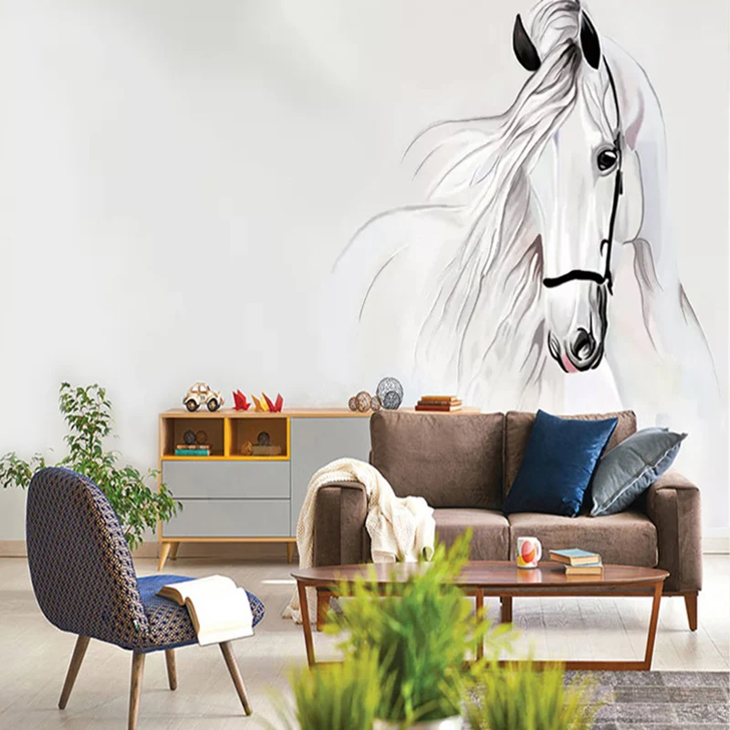 Фотообои на заказ Настенные обои для спальни стены 3D Ручная роспись Белая лошадь