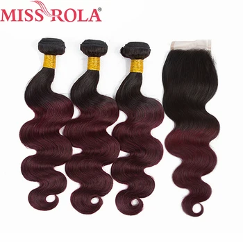 Miss Rola Hair Brazilian Body Wave Hair Weaving 3 Bundles With Closure #T1B/99J Color 100% Human Hair Non-Remy Hair Extensions
Miss Rola Hair Brazilian Body Wave Hair Weaving 3 Bundles With Closure #T1B/99J Color 100% Human Hair Non-Remy Hair Extensions