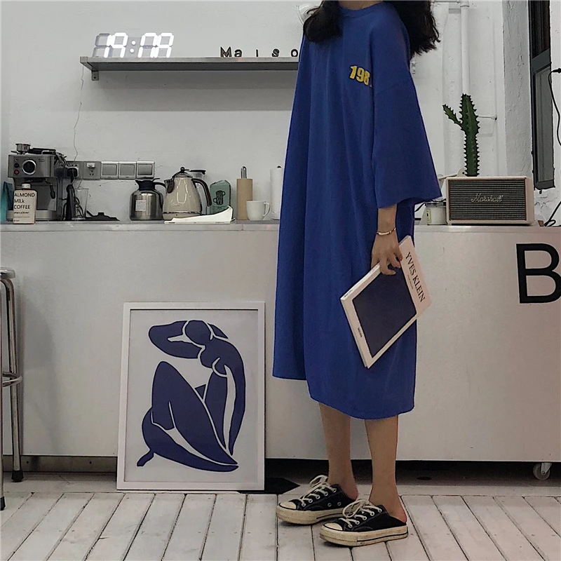 Korean Chic Lazy Oversized Female White T shirts Dress Summer Japanese Simple Words Big Size Street Fashion Women Blue Dresses
Korean Chic Lazy Oversized Female White T shirts Dress Summer Japanese Simple Words Big Size Street Fashion Women Blue Dresses