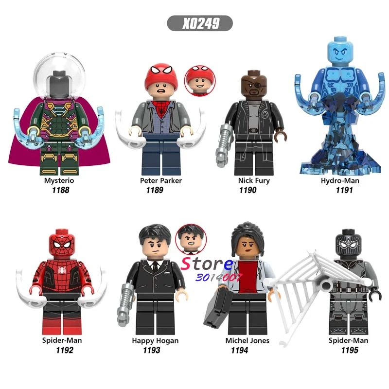 

Single Marvel Spider man Michel Jones Peter Parker Mysterio Nick Fury Hydro-Man Happy Hogan building blocks Kids Toys