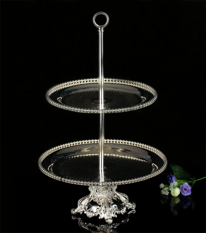 Image 2 Tier Silver Plated Buffet Cake Stand, Metal Dessert Cupcake Fruit Food Platter Serving Display Stand Wedding EMS Free Shipping