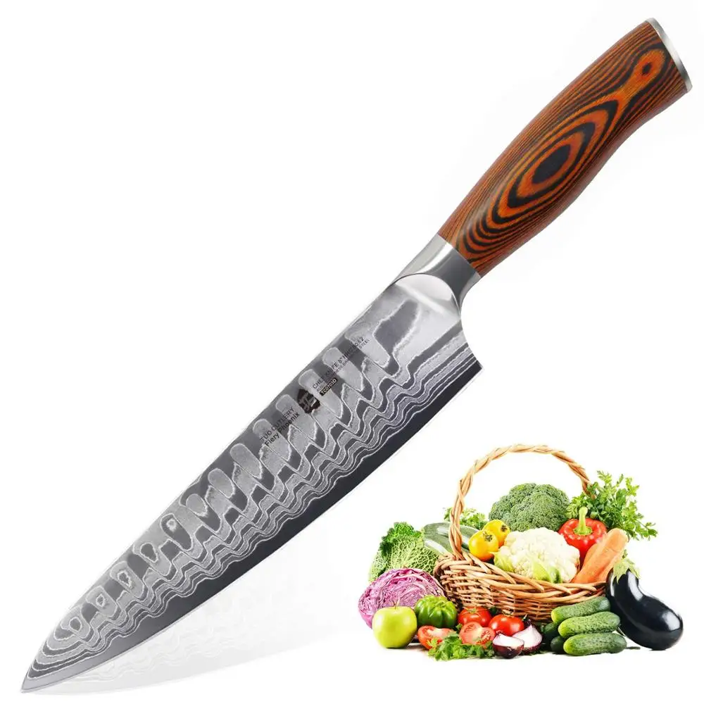 TUO Cutlery Chef Knife - Japanese AUS-10 high Carbon Steel with Damascus Dragon Pattern Stainless Steel - Kitchen use - 8"
TUO Cutlery Chef Knife - Japanese AUS-10 high Carbon Steel with Damascus Dragon Pattern Stainless Steel - Kitchen use - 8"