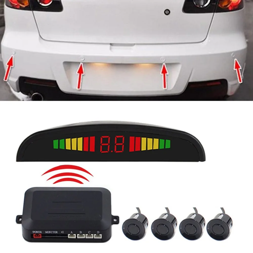 Wireless Auto Car Parktronic LED Parking Sensor System Reverse Backup Monitor Radar Detector with 4 Sensors Sound Buzzer Alarm
Wireless Auto Car Parktronic LED Parking Sensor System Reverse Backup Monitor Radar Detector with 4 Sensors Sound Buzzer Alarm