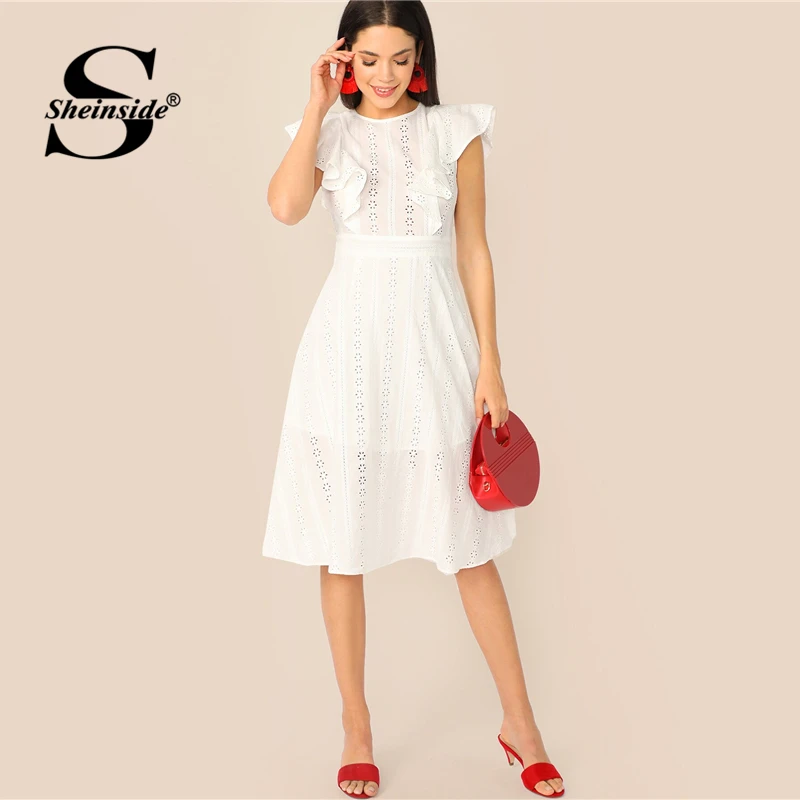 Sheinside White Eyelet Embroidered Ruffle Detail Dress Women 2019 Summer Casual Backless Dresses Ladies Sleeveless A Line Dress
Sheinside White Eyelet Embroidered Ruffle Detail Dress Women 2019 Summer Casual Backless Dresses Ladies Sleeveless A Line Dress