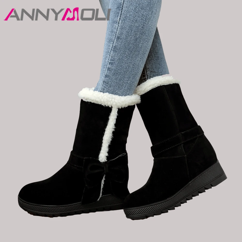 ANNYNOLI Snow Boots Mid Calf Boots Plush Warm Shoes Cotton Shoes Women Bow Platform Wedge Heel Boots Winter Red Plus Size 42 43
ANNYNOLI Snow Boots Mid Calf Boots Plush Warm Shoes Cotton Shoes Women Bow Platform Wedge Heel Boots Winter Red Plus Size 42 43