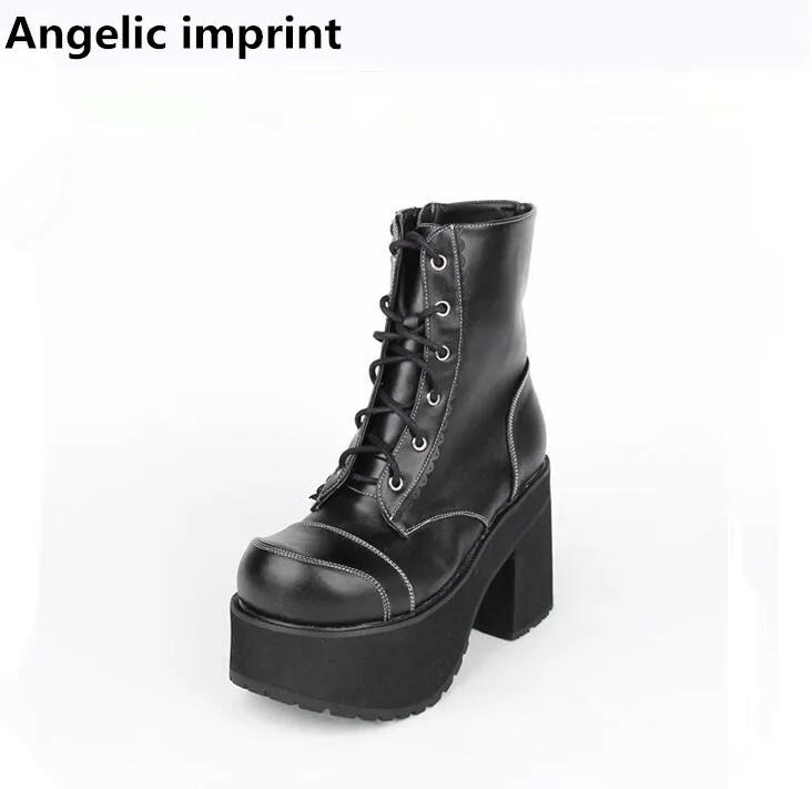 Angelic imprint mori girl Women punk motorcycle boots lady lolita Mid-calf Boots woman high trifle heels pumps shoes 10cm 33-47
Angelic imprint mori girl Women punk motorcycle boots lady lolita Mid-calf Boots woman high trifle heels pumps shoes 10cm 33-47