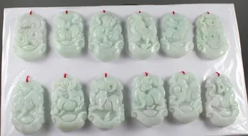 A group of hand-carved twelve Zodiac Pendants made of pure Chinese natural jadeite.
A group of hand-carved twelve Zodiac Pendants made of pure Chinese natural jadeite.