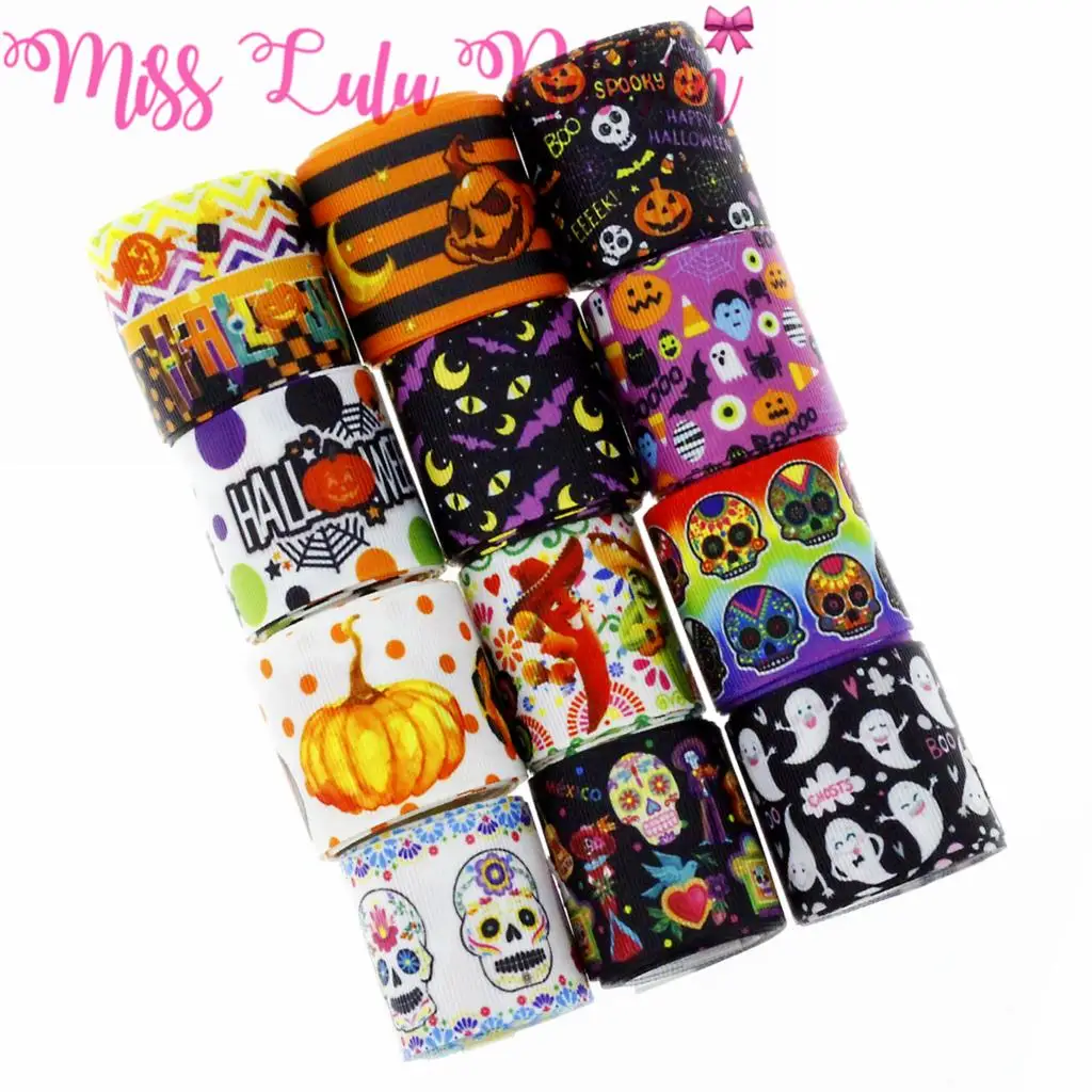 16mm-75mm Halloween Series Pumpkin Ghost Printed Grosgrain/Foe Ribbon Hair Band Making 50yards/roll Skull Patterns
16mm-75mm Halloween Series Pumpkin Ghost Printed Grosgrain/Foe Ribbon Hair Band Making 50yards/roll Skull Patterns