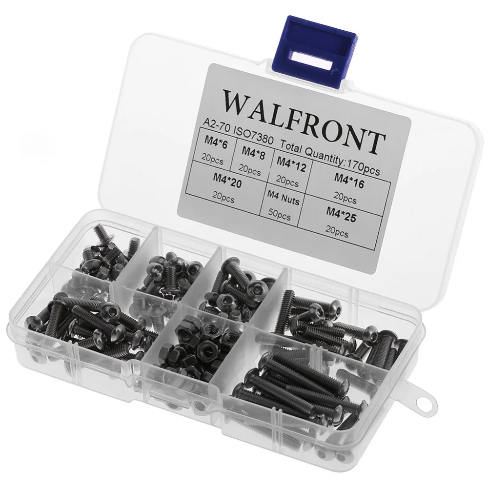 WALFRONT 1 Set of 170pcs M4 Stainless Steel SS304 Hex Socket Button Head Screws Bolts and Nuts Assorted Set
WALFRONT 1 Set of 170pcs M4 Stainless Steel SS304 Hex Socket Button Head Screws Bolts and Nuts Assorted Set