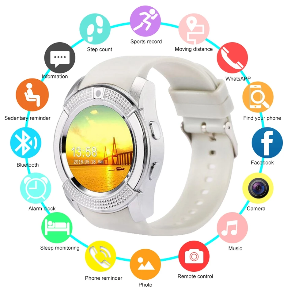 SIM Card Smart Watch Phone Call Smartwatch Sport Waterproof Muti-function Smart Wrist Watch Touch Screen Control PK DZ09 Y1 M2