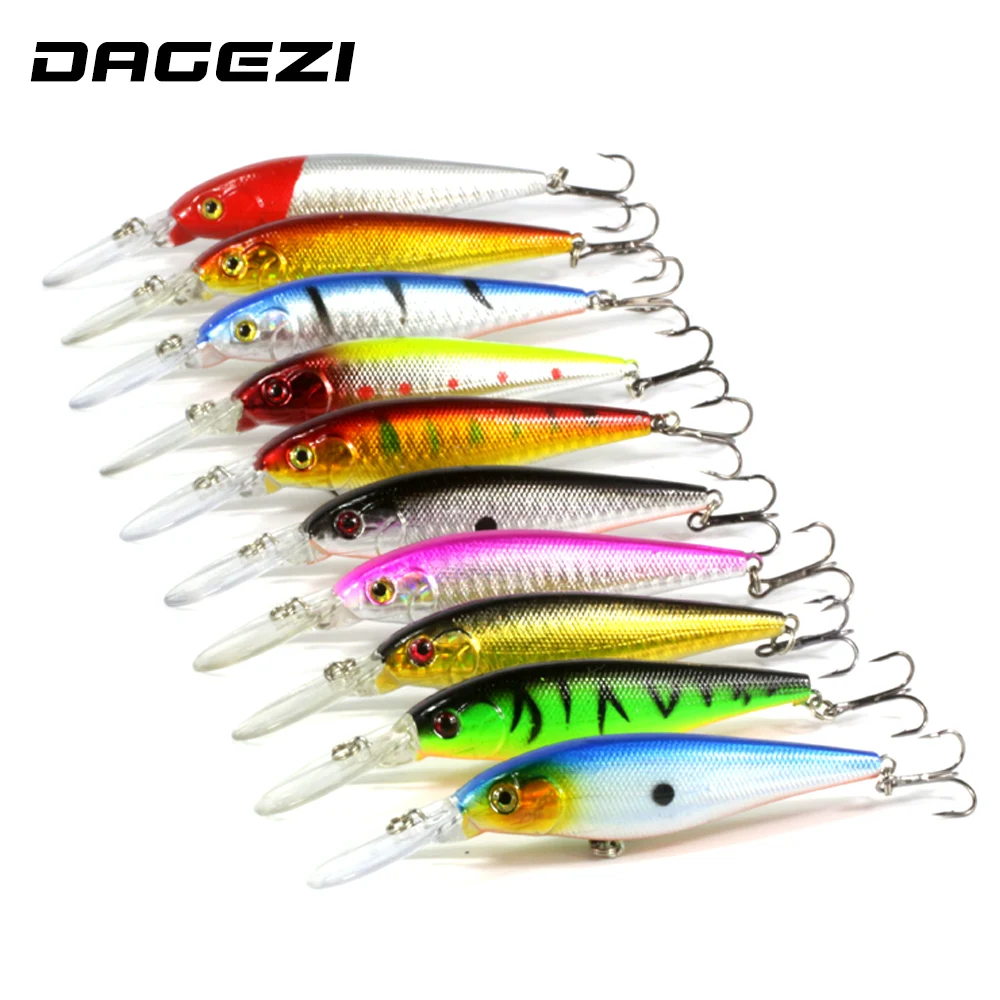 DAGEZI 10 pcs/lot Fishing Lure 0.5-1.5M Deep swim hard bait fish11CM 9G artificial baits minnow fishing wobbler japan pesca
DAGEZI 10 pcs/lot Fishing Lure 0.5-1.5M Deep swim hard bait fish11CM 9G artificial baits minnow fishing wobbler japan pesca