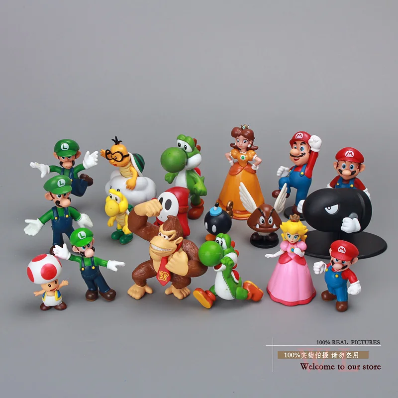 Super Mario Bros Family PVC Figures Toys Dolls 18pcs/set Mario Luigi Princess Peach Daisy Yoshi Toad Donkey Kong Koopa
Super Mario Bros Family PVC Figures Toys Dolls 18pcs/set Mario Luigi Princess Peach Daisy Yoshi Toad Donkey Kong Koopa
