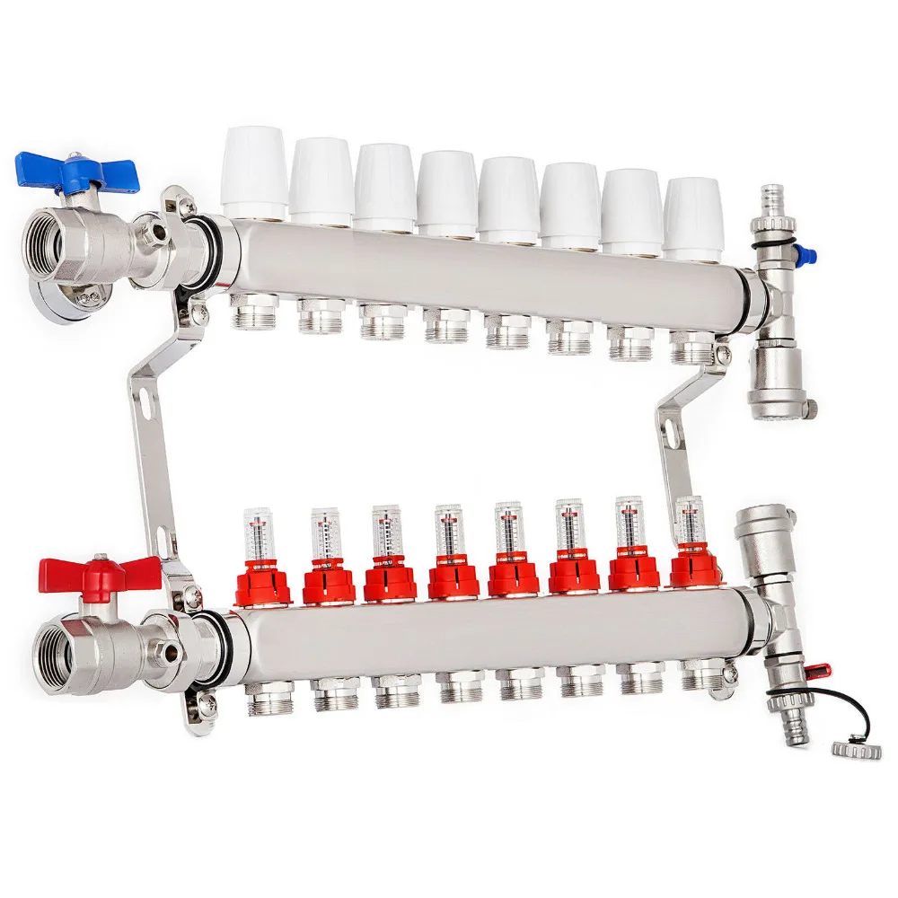 8-Branch PEX Radiant Floor Heating Manifold Set - Stainless Steel, for 1/2"PEX Stainless Steel Supply PEX manifold
8-Branch PEX Radiant Floor Heating Manifold Set - Stainless Steel, for 1/2"PEX Stainless Steel Supply PEX manifold
