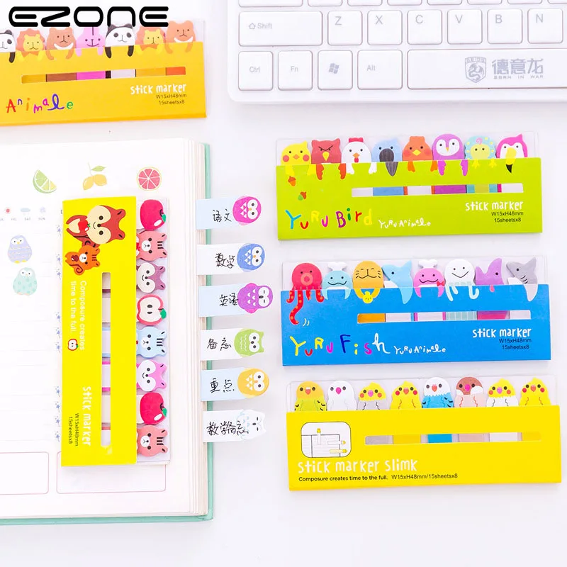 

EZONE Kawaii Cartoon Sticky Note Design Of Kawaii Cat/Dog/Bear Shape Memo Pad N Times Bookmark Sticker Noteoad School Supply