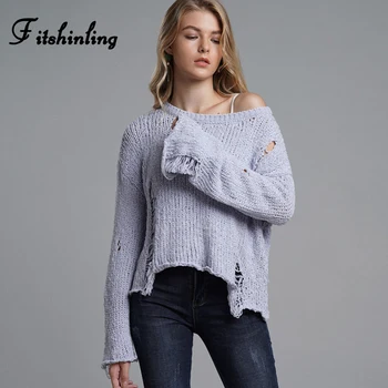 Fitshinling Ripped hole vintage sweaters for women autumn 2019 fashion slim grey pullover female solid basic lady's sweater sale
Fitshinling Ripped hole vintage sweaters for women autumn 2019 fashion slim grey pullover female solid basic lady's sweater sale