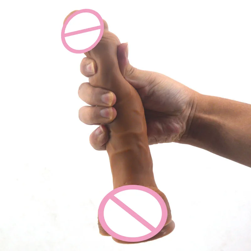 New Double layer silicone dildo Real Touch Feeling penis large size creative design waterproof with scrotum sex toys shop