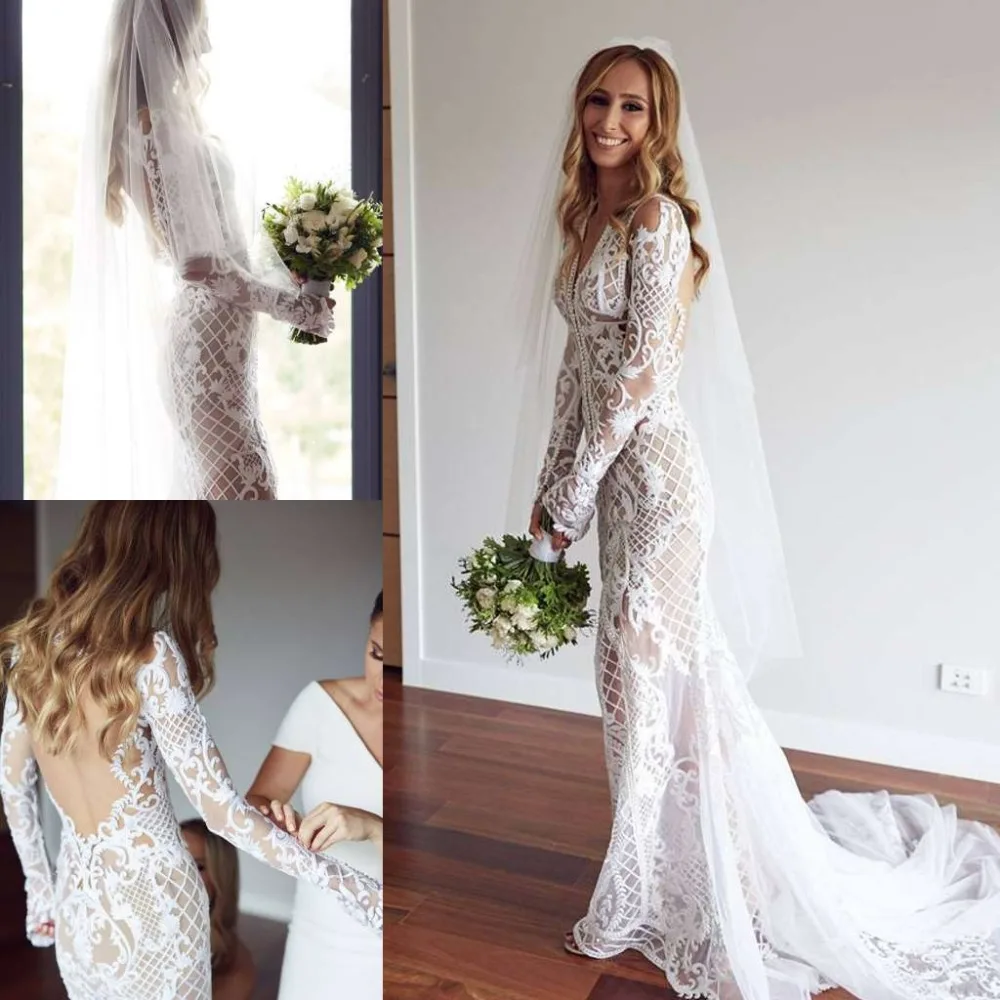 2019 Boho Mermaid Wedding Dress V Neck Lace Appliques Long Sleeve Beach Bridal Gowns Backless Sexy Vestido De Novia
2019 Boho Mermaid Wedding Dress V Neck Lace Appliques Long Sleeve Beach Bridal Gowns Backless Sexy Vestido De Novia
