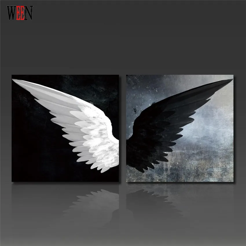 ween beyaz ve siyah kanat duvar resimleri gergin ve cerceveli oda modern melek kanat tuval boyama posteri dogrudan el aliexpress