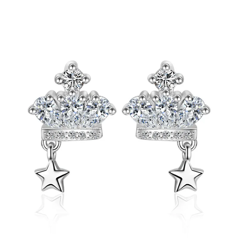Fashion Korean Zircon Crown Stud Earrings for Women Elegant Exquisite Star Temperament Crystal Best Gift Jewelry | Украшения и