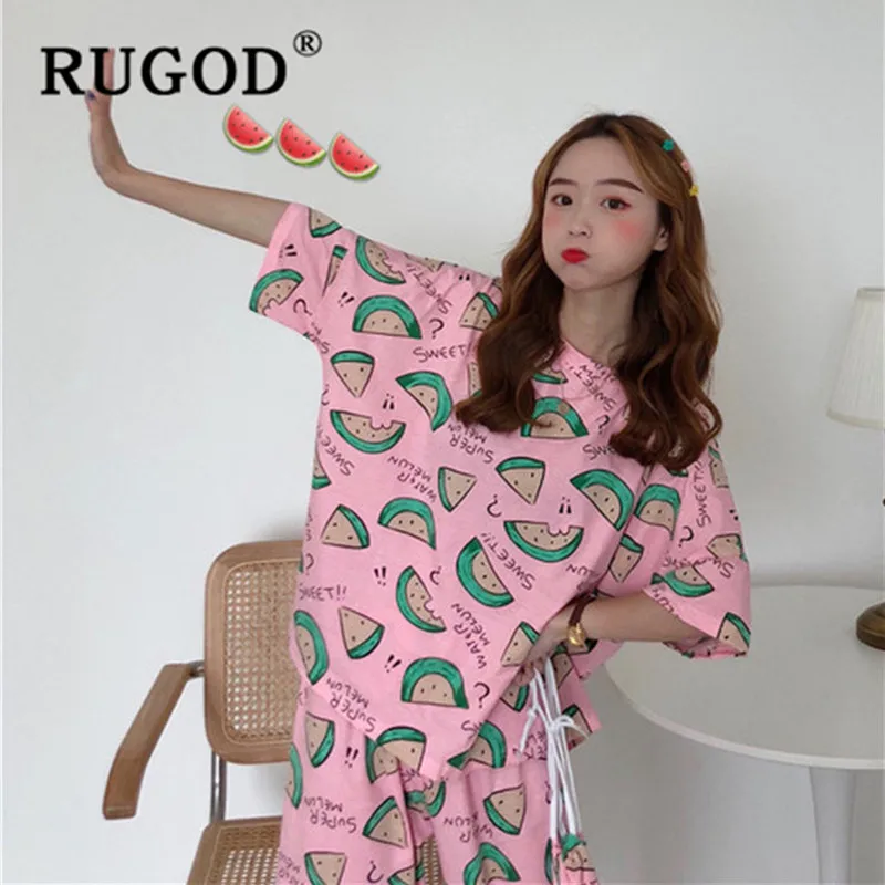 RUGOD New Mutil color sleepwear women Korean chic cute prtined pajamas female Round neck short sleeve Casual Homewear
RUGOD New Mutil color sleepwear women Korean chic cute prtined pajamas female Round neck short sleeve Casual Homewear