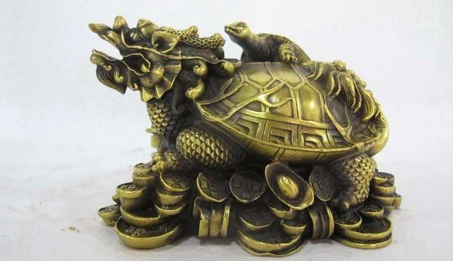 

China Brass copper Money Dragon Turtle tortoise Lucky Fengshui wealth Statue