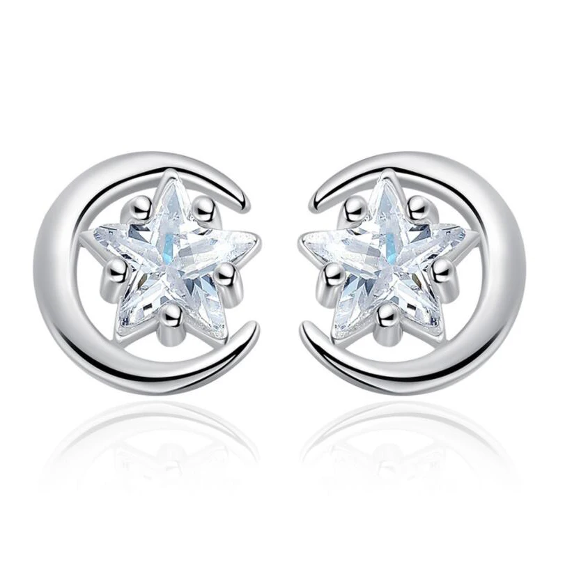 Fine Lovely Silver Needle Heart Star Moon Stud Earrings for Women Five-pointed star Needle Silver Earrings pentagram Jewelry
Fine Lovely Silver Needle Heart Star Moon Stud Earrings for Women Five-pointed star Needle Silver Earrings pentagram Jewelry