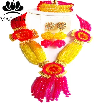 Trendy yellow Nigerian wedding African beads jewelry set crystal necklace bracelet earrings Majalia A well-known brand 1064
Trendy yellow Nigerian wedding African beads jewelry set crystal necklace bracelet earrings Majalia A well-known brand 1064