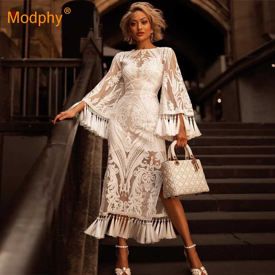 Modphy winter new ladies bandage white dress 2019 sexy lace long-sleeved tassel sequins slim dress ladies dress party Vestidos
Modphy winter new ladies bandage white dress 2019 sexy lace long-sleeved tassel sequins slim dress ladies dress party Vestidos