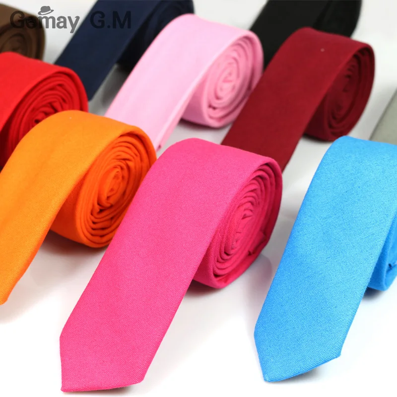 Casual fashion new Men's tie solid color Linen cotton Necktie 5cm width Skinny Narrow Neck ties for Party Red Pink 10 colors |