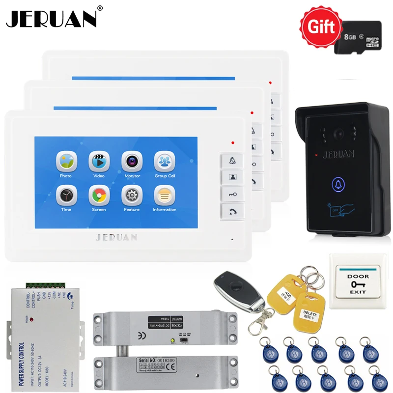 JERUAN Video door phone Doorbell Video/voice Recording Intercom System kit 7 inch TFT Screen + Waterproof RFID Access Camera 1V3
JERUAN Video door phone Doorbell Video/voice Recording Intercom System kit 7 inch TFT Screen + Waterproof RFID Access Camera 1V3