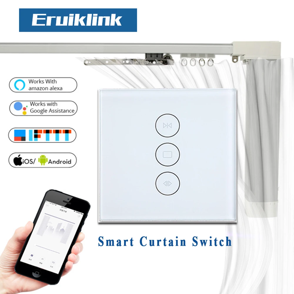 WiFi Smart Curtain Switch Touch Panel Tuya App Remote Control Electrical Roller Shutter Blind Works with Alexa and Google Home
WiFi Smart Curtain Switch Touch Panel Tuya App Remote Control Electrical Roller Shutter Blind Works with Alexa and Google Home