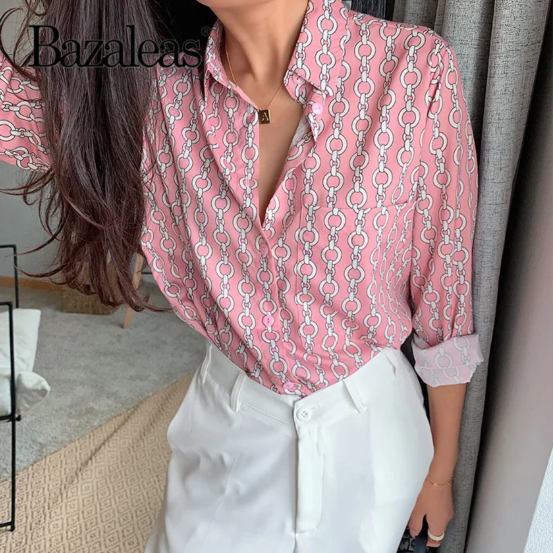 Bazaleas 2019 Vintage Chain Print Pink Long sleeve Shirt Loose Center Buttons women blusas Fashion womens tops and blouse Casual
Bazaleas 2019 Vintage Chain Print Pink Long sleeve Shirt Loose Center Buttons women blusas Fashion womens tops and blouse Casual
