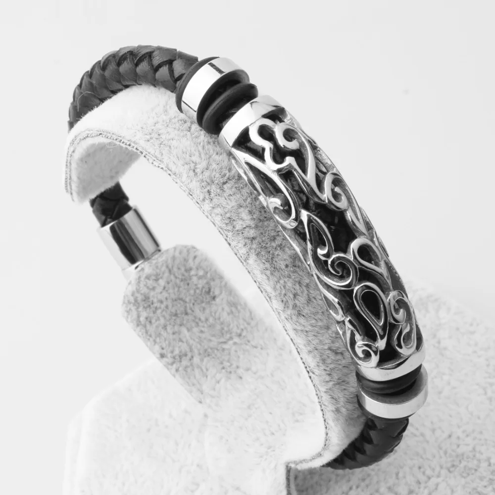Hot Sale Stainless Steel Polished Black Silver Pattern Black Leather Woven Bracelet Chain Cuff Bangle Mens Boys Hipper Jewelry
Hot Sale Stainless Steel Polished Black Silver Pattern Black Leather Woven Bracelet Chain Cuff Bangle Mens Boys Hipper Jewelry